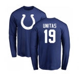 Football Indianapolis Colts #19 Johnny Unitas Royal Blue Name & Number Logo Long Sleeve T-Shirt