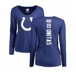Football Women's Indianapolis Colts #19 Johnny Unitas Royal Blue Backer Long Sleeve T-Shirt