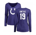 Football Women's Indianapolis Colts #19 Johnny Unitas Royal Blue Name & Number Logo Long Sleeve T-Shirt
