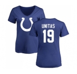 Football Women's Indianapolis Colts #19 Johnny Unitas Royal Blue Name & Number Logo T-Shirt