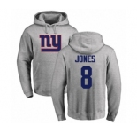 Football New York Giants #8 Daniel Jones Ash Name & Number Logo Pullover Hoodie