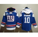 Men's New York Giants #10 Eli Manning Blue Lace-Up Pullover Hoodie