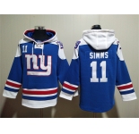 Men's New York Giants #11 Phil Simms Blue Lace-Up Pullover Hoodie