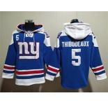 Men's New York Giants #5 Kayvon Thibodeaux Blue Lace-Up Pullover Hoodie