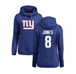 Football Women's New York Giants #8 Daniel Jones Royal Blue Name & Number Logo Pullover Hoodie