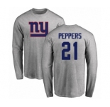 Football New York Giants #21 Jabrill Peppers Ash Name & Number Logo Long Sleeve T-Shirt