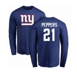 Football New York Giants #21 Jabrill Peppers Royal Blue Name & Number Logo Long Sleeve T-Shirt
