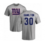 Football New York Giants #30 Antonio Hamilton Ash Name & Number Logo T-Shirt