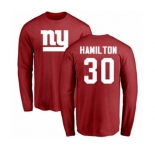 Football New York Giants #30 Antonio Hamilton Red Name & Number Logo Long Sleeve T-Shirt
