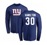 Football New York Giants #30 Antonio Hamilton Royal Blue Name & Number Logo Long Sleeve T-Shirt