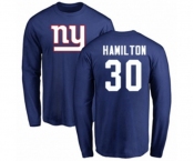 Football New York Giants #30 Antonio Hamilton Royal Blue Name & Number Logo Long Sleeve T-Shirt