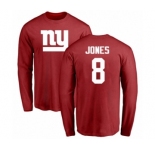 Football New York Giants #8 Daniel Jones Red Name & Number Logo Long Sleeve T-Shirt