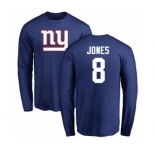 Football New York Giants #8 Daniel Jones Royal Blue Name & Number Logo Long Sleeve T-Shirt