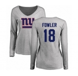 Football Women's New York Giants #18 Bennie Fowler Ash Name & Number Logo Long Sleeve T-Shirt