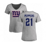 Football Women's New York Giants #21 Jabrill Peppers Ash Name & Number Logo T-Shirt
