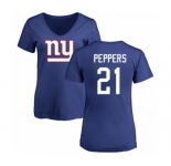 Football Women's New York Giants #21 Jabrill Peppers Royal Blue Name & Number Logo T-Shirt
