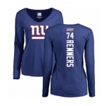 Football Women's New York Giants #74 Mike Remmers Royal Blue Backer Long Sleeve T-Shirt