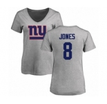 Football Women's New York Giants #8 Daniel Jones Ash Name & Number Logo T-Shirt