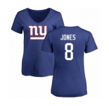 Football Women's New York Giants #8 Daniel Jones Royal Blue Name & Number Logo T-Shirt