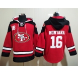 Men's San Francisco 49ers #16 Joe Montana Red Team Color New NFL Hoodie
