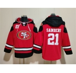 Men's San Francisco 49ers #21 Deion Sanders Red Black Ageless Must-Have Lace-Up Pullover Hoodie
