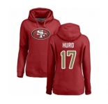 Football Women's San Francisco 49ers #17 Jalen Hurd Red Name & Number Logo Pullover Hoodie