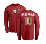 Football San Francisco 49ers #10 Jimmy Garoppolo Red Name & Number Logo Long Sleeve T-Shirt