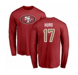 Football San Francisco 49ers #17 Jalen Hurd Red Name & Number Logo Long Sleeve T-Shirt