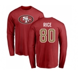 Football San Francisco 49ers #80 Jerry Rice Red Name & Number Logo Long Sleeve T-Shirt