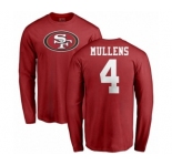 NFL Nike San Francisco 49ers #4 Nick Mullens Red Name & Number Logo Long Sleeve T-Shirt