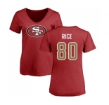 Football Women's San Francisco 49ers #80 Jerry Rice Red Name & Number Logo T-Shirt