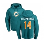 Football Miami Dolphins #14 Ryan Fitzpatrick Aqua Green Name & Number Logo Pullover Hoodie