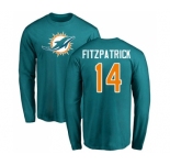 Football Miami Dolphins #14 Ryan Fitzpatrick Aqua Green Name & Number Logo Long Sleeve T-Shirt