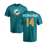 Football Miami Dolphins #14 Ryan Fitzpatrick Aqua Green Name & Number Logo T-Shirt