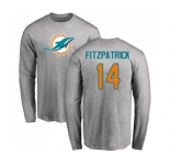 Football Miami Dolphins #14 Ryan Fitzpatrick Ash Name & Number Logo Long Sleeve T-Shirt