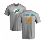 Football Miami Dolphins #14 Ryan Fitzpatrick Ash Name & Number Logo T-Shirt