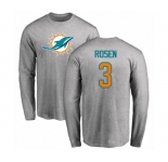 Football Miami Dolphins #3 Josh Rosen Ash Name & Number Logo Long Sleeve T-Shirt