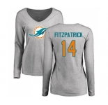 Football Women's Miami Dolphins #14 Ryan Fitzpatrick Ash Name & Number Logo Long Sleeve T-Shirt