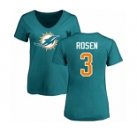 Football Women's Miami Dolphins #3 Josh Rosen Aqua Green Name & Number Logo T-Shirt