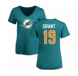NFL Women's Nike Miami Dolphins #19 Jakeem Grant Aqua Green Name & Number Logo T-Shirt