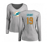 NFL Women's Nike Miami Dolphins #19 Jakeem Grant Ash Name & Number Logo Long Sleeve T-Shirt