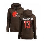 Football Women's Cleveland Browns #13 Odell Beckham Jr. Brown Name & Number Logo Pullover Hoodie