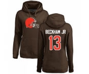 Football Women's Cleveland Browns #13 Odell Beckham Jr. Brown Name & Number Logo Pullover Hoodie