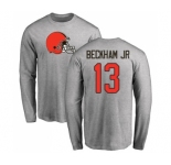 Football Cleveland Browns #13 Odell Beckham Jr. Ash Name & Number Logo Long Sleeve T-Shirt