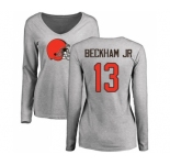 Football Women's Cleveland Browns #13 Odell Beckham Jr. Ash Name & Number Logo Long Sleeve T-Shirt
