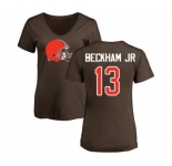 Football Women's Cleveland Browns #13 Odell Beckham Jr. Brown Name & Number Logo T-Shirt