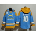Men's Los Angeles Chargers #10 Justin Herbert Blue Ageless Must-Have Lace-Up Pullover Hoodie