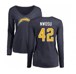 NFL Women's Nike Los Angeles Chargers #42 Uchenna Nwosu Navy Blue Name & Number Logo Long Sleeve T-Shirt