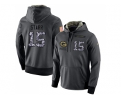 NFL Men's Nike Green Bay Packers #15 Bart Starr Stitched Black Anthracite Salute to Service Player Performance Hoodie