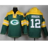nike nfl jerseys green bay packers #12 aaron rodgers yellow-green[pullover hooded sweatshirt]